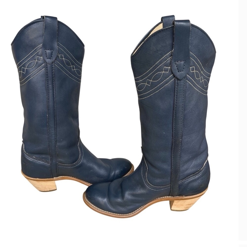 VINTAGE WRANGLER BLUE LEATHER WESTERN COWBOY BOOT WOMANS SIZE 6